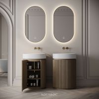 Rotunda Fluted Vanity Unit & Stone Basin 600mm Smoked Oak