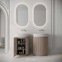 Rotunda Fluted Vanity Unit & Stone Basin 600mm Natural Oak
