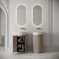 Rotunda Fluted Vanity Unit & Stone Basin 420mm Natural Oak