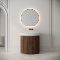 Rotunda Fluted Vanity Unit & Stone Basin 800mm Walnut