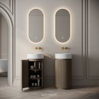 Rotunda Fluted Vanity Unit & Stone Basin 420mm Smoked Oak