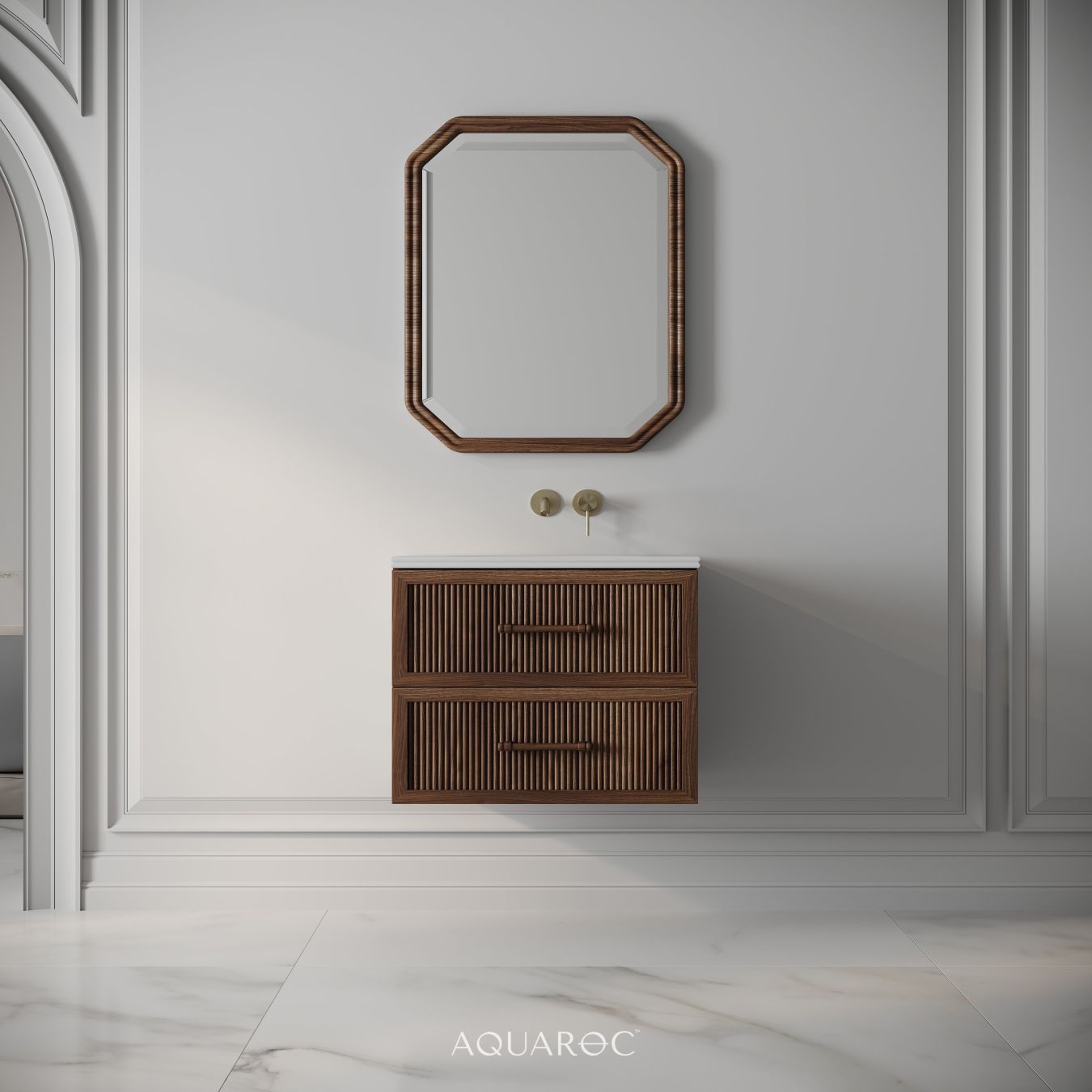 Park Lane Vanity Unit & Stone Basin 600mm Walnut