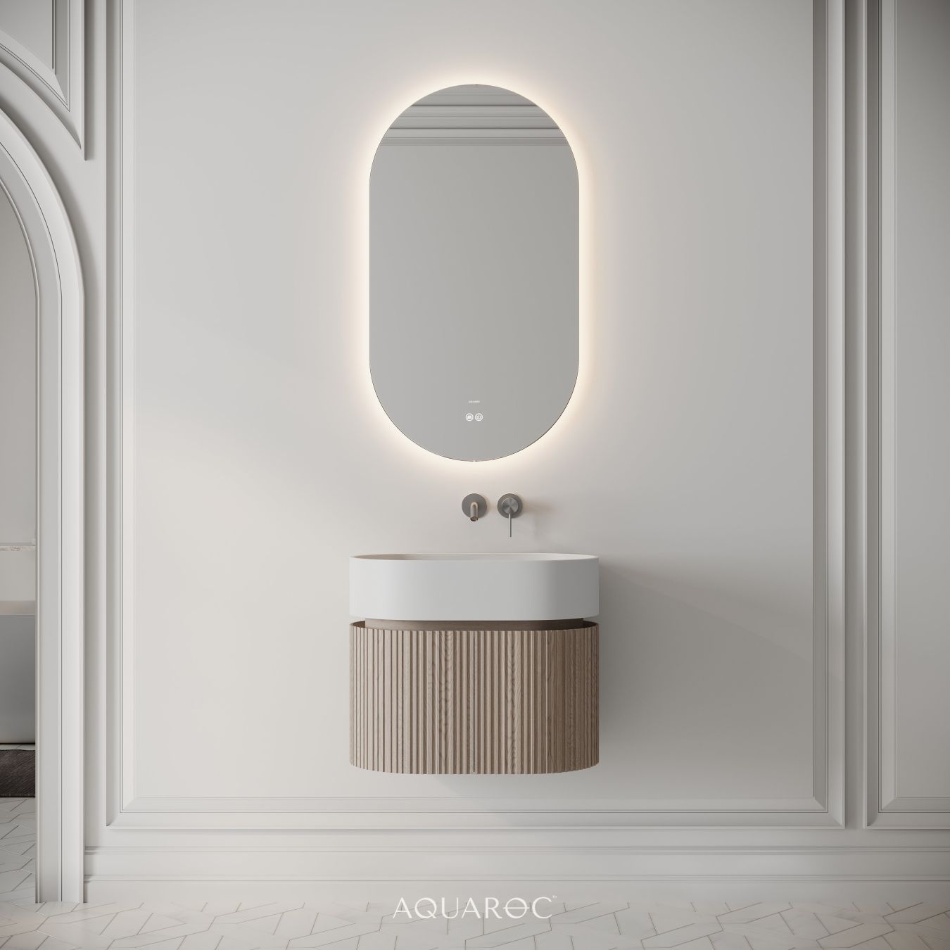 Camden Vanity Unit & Stone Basin 600mm Natural Oak