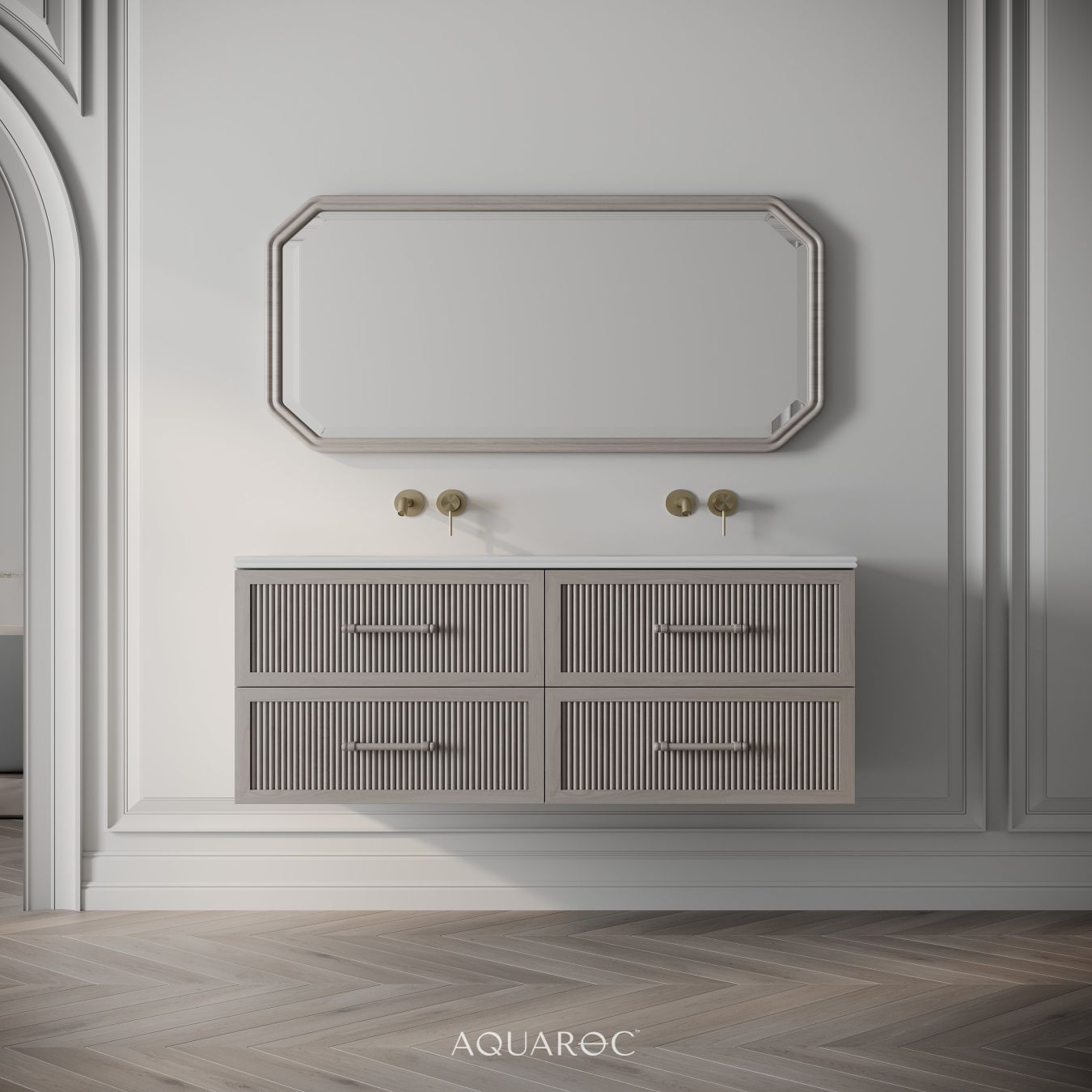 Park Lane Double Vanity Unit & Stone Basin 1200mm Sabbia Grigio Oak