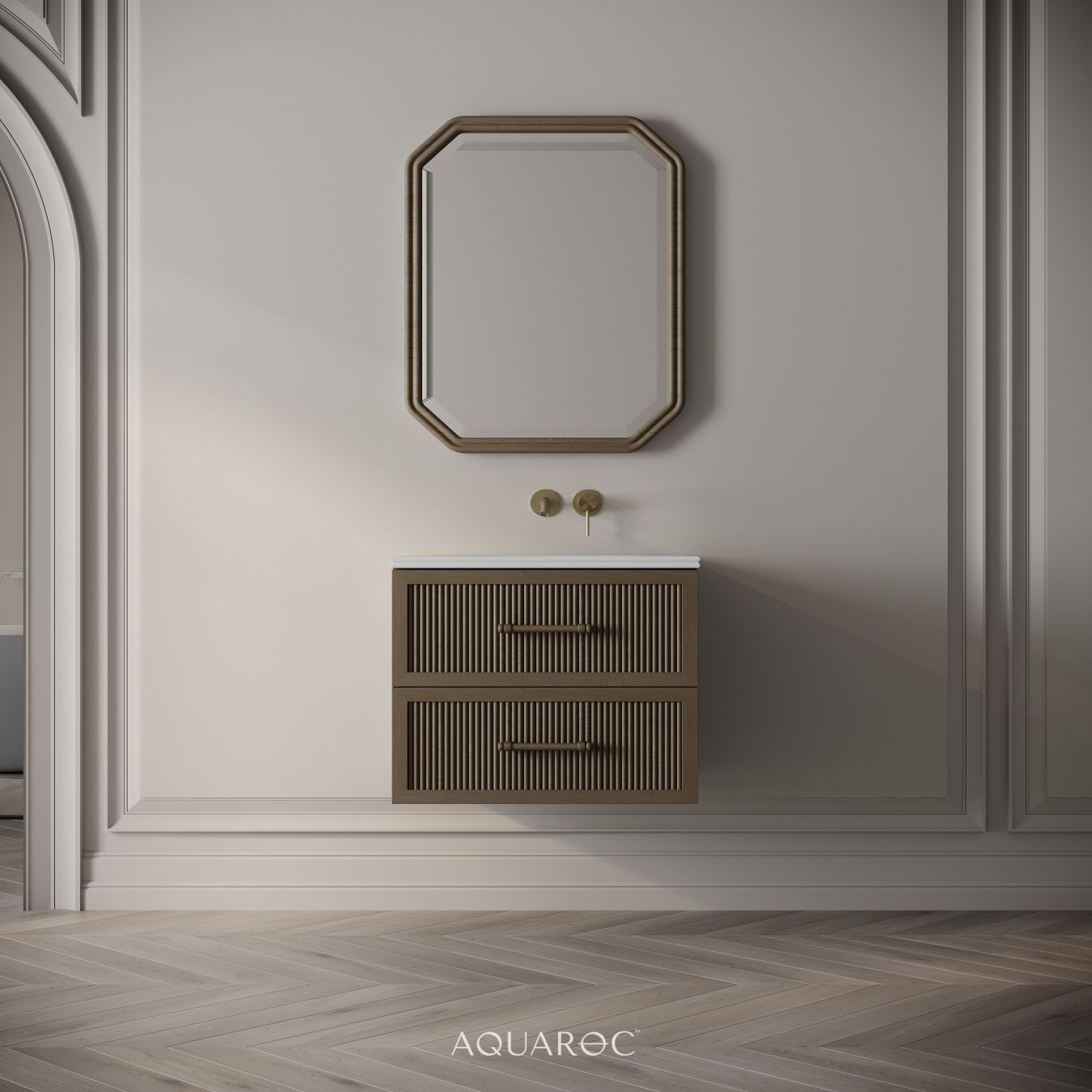 Park Lane Vanity Unit & Stone Basin 600mm Smoked Oak