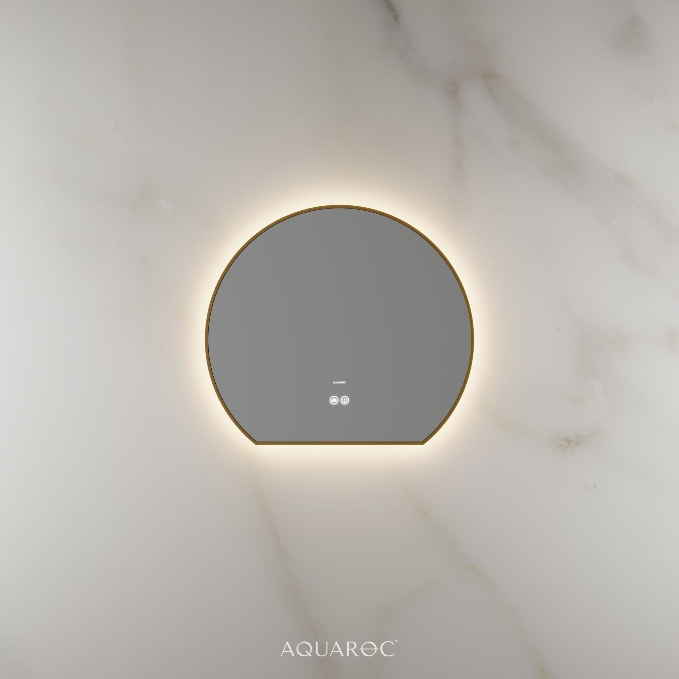 Lumiere Backlit & Demister Moon Mirror 600mm Brushed Gold