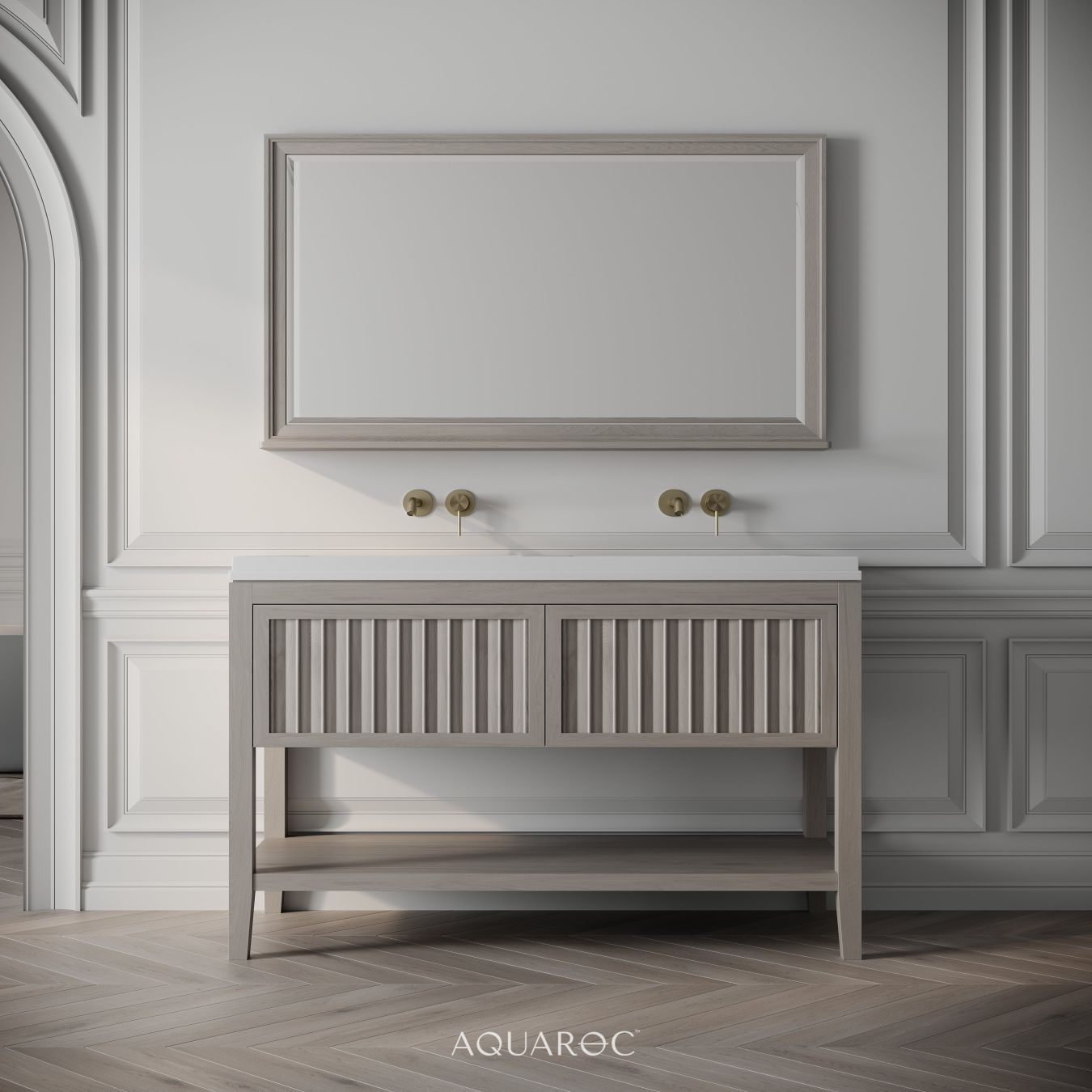 Belvedere Double Vanity Unit & Stone Basin 1200mm Sabbia Grigio Oak