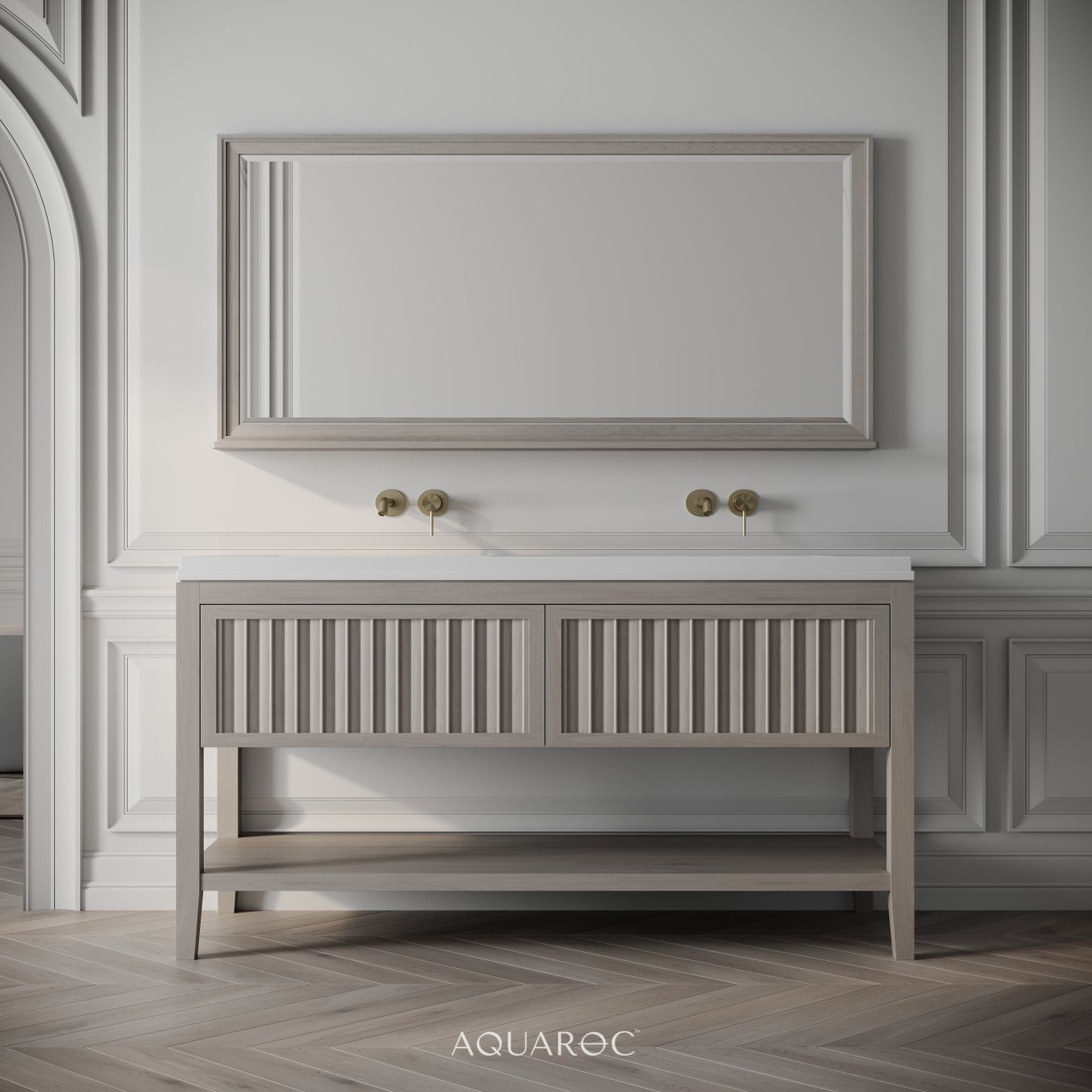 Belvedere Double Vanity Unit & Stone Basin 1400mm Sabbia Grigio Oak