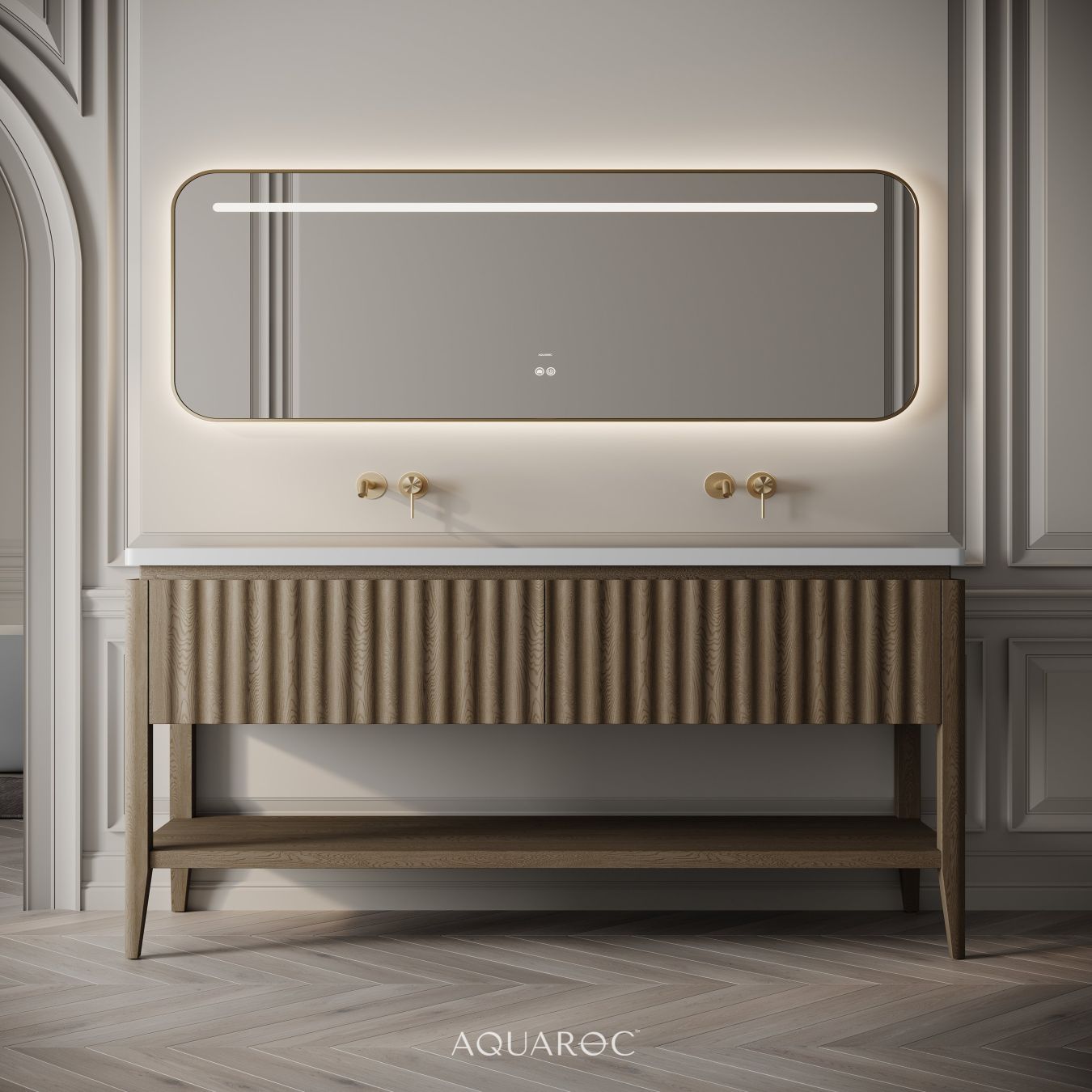 Kensington Double Vanity Unit & Stone Basin 1600mm Smoked Oak