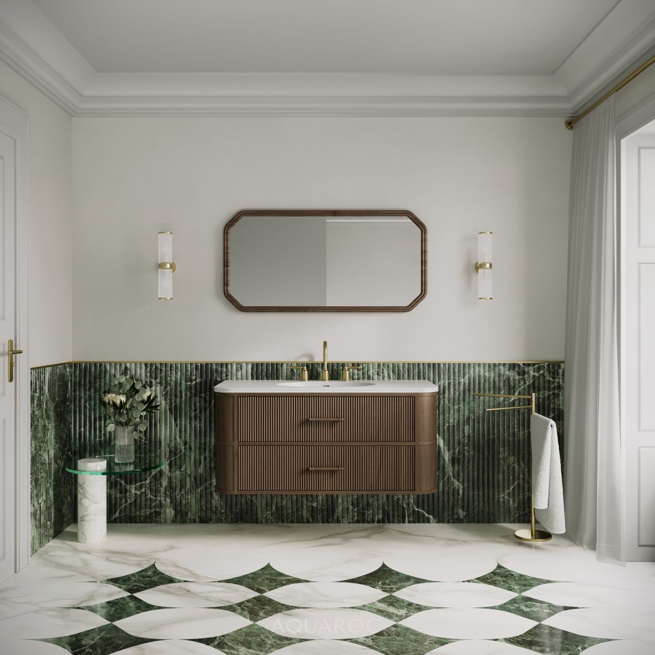 Savoy Wall Hung Vanity Unit & Stone Basin 1200mm Walnut