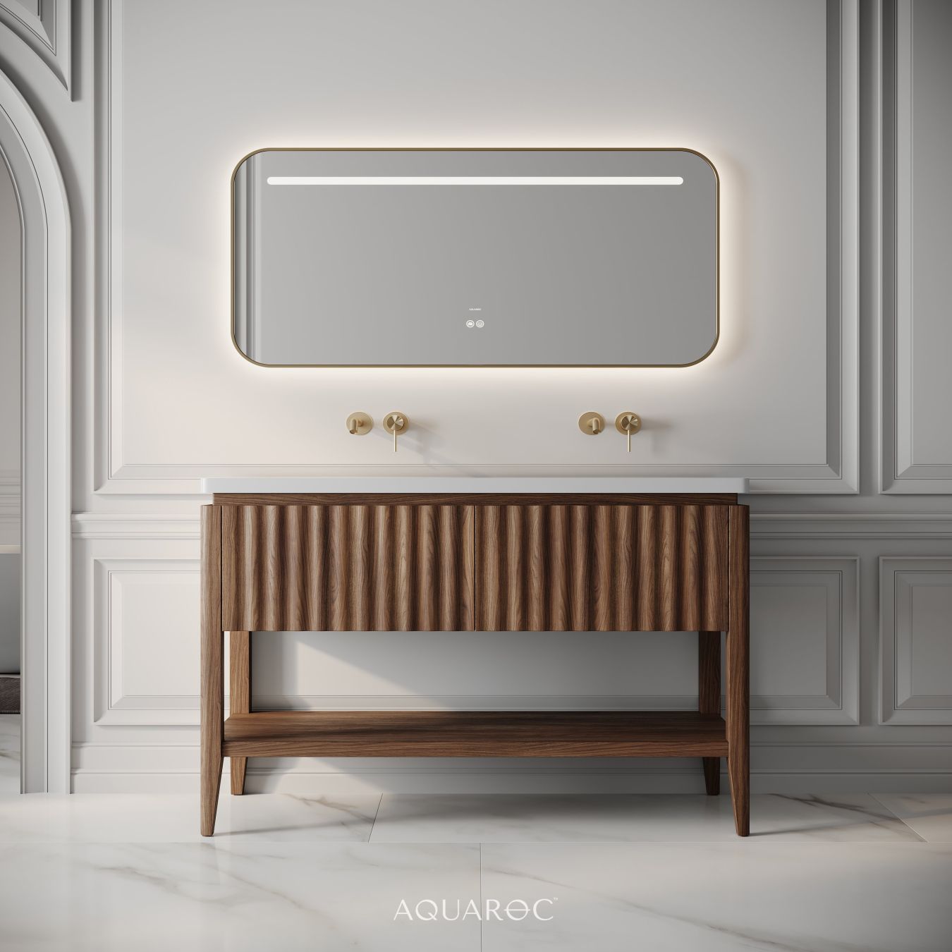 Kensington Double Vanity Unit & Stone Basin 1200mm Walnut
