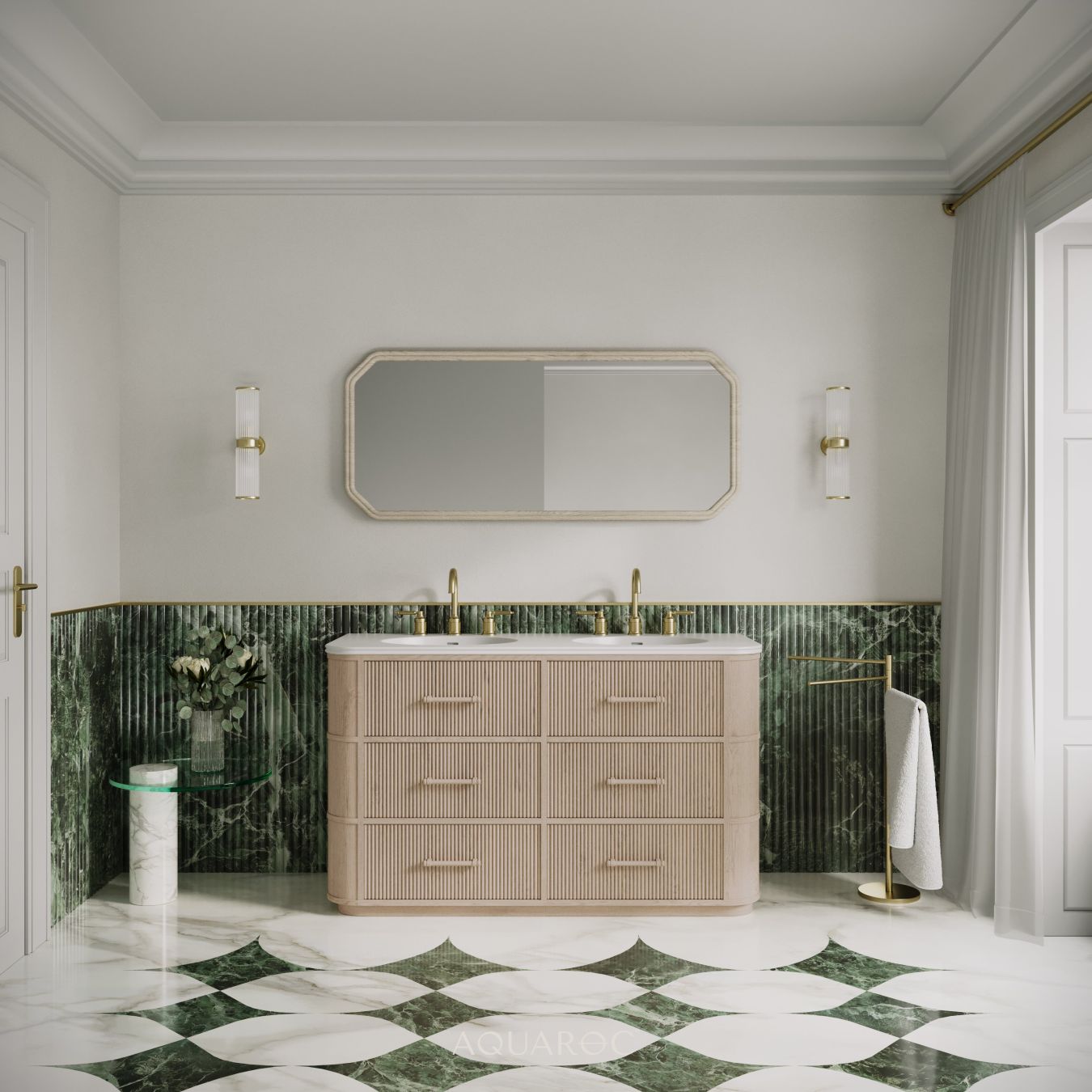 Savoy Double Vanity Unit & Stone Basin 1400mm Natural Oak