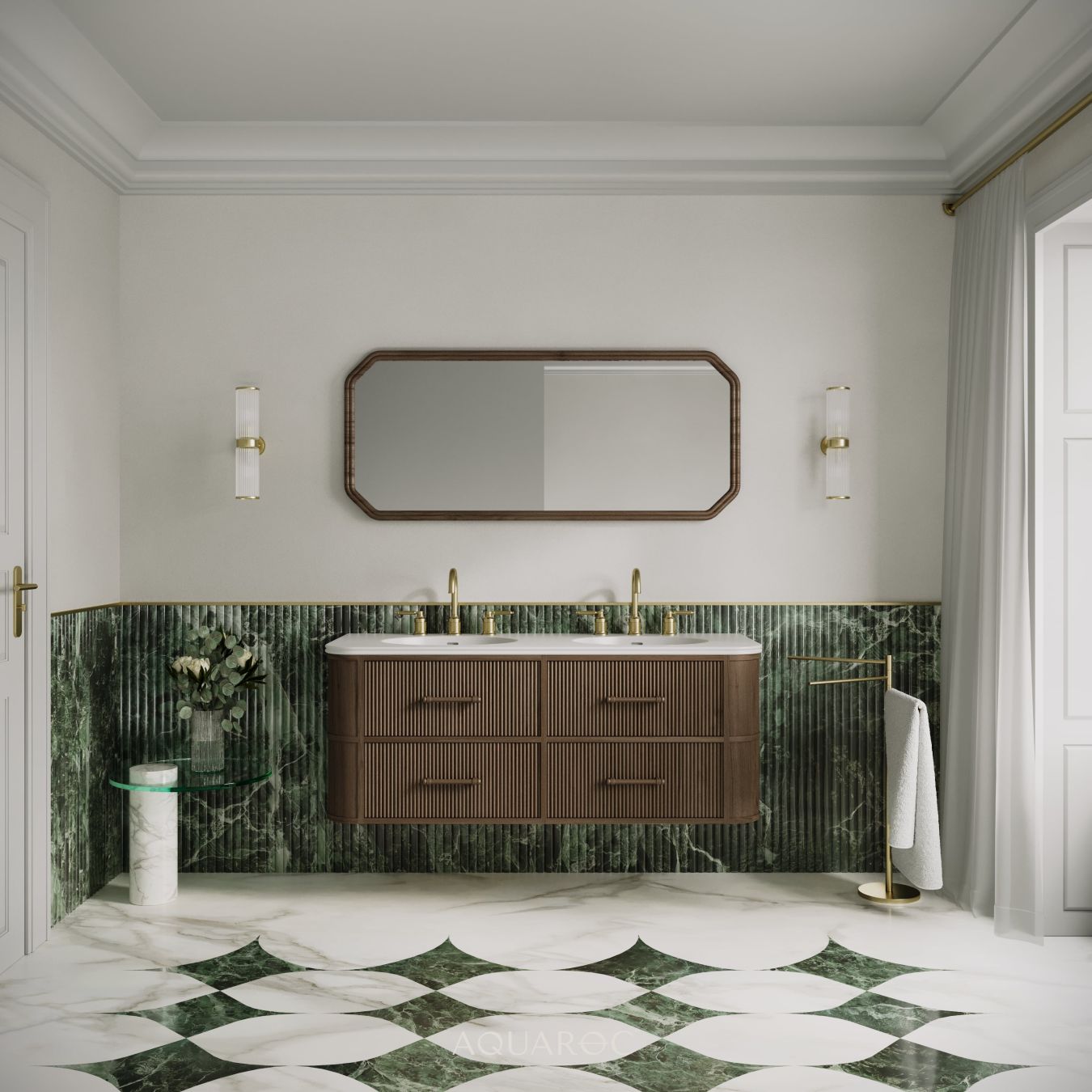 Savoy Wall Hung Double Vanity Unit & Stone Basin 1400mm Walnut