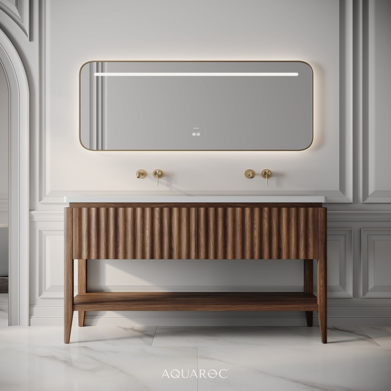 Kensington Double Vanity Unit & Stone Basin 1400mm Walnut
