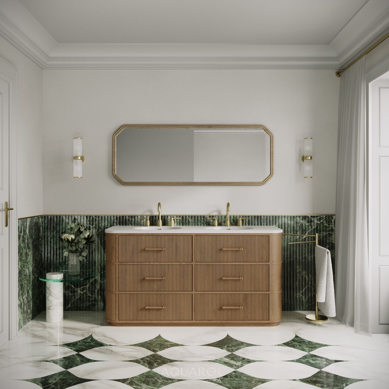 Savoy Double Vanity Unit & Stone Basin 1600mm Smoked Oak