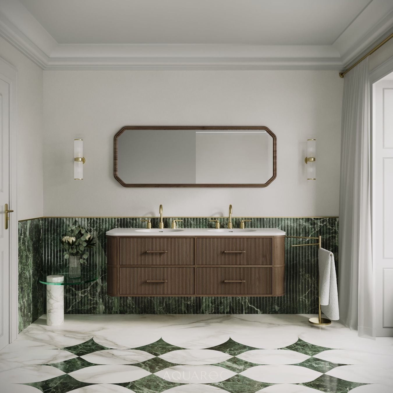 Savoy Wall Hung Double Vanity Unit & Stone Basin 1600mm Walnut