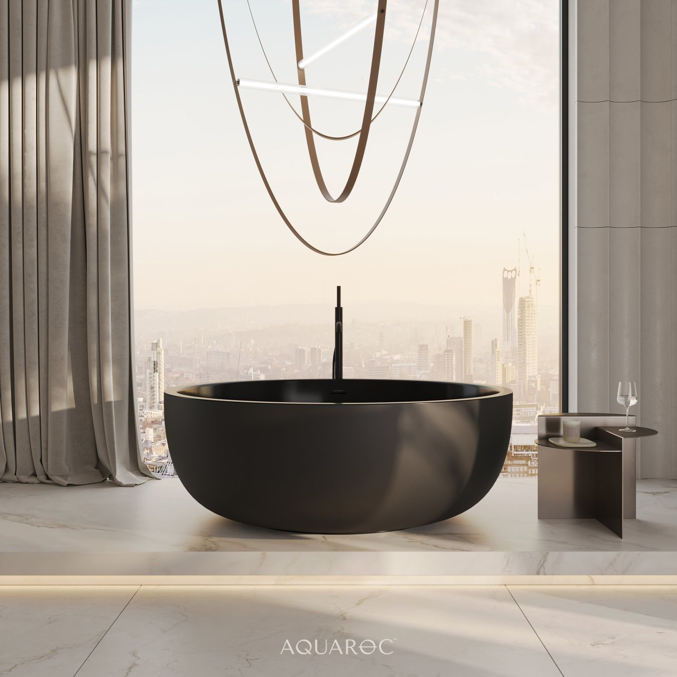 Circolo Matte Black Freestanding Stone Bath 1350mm