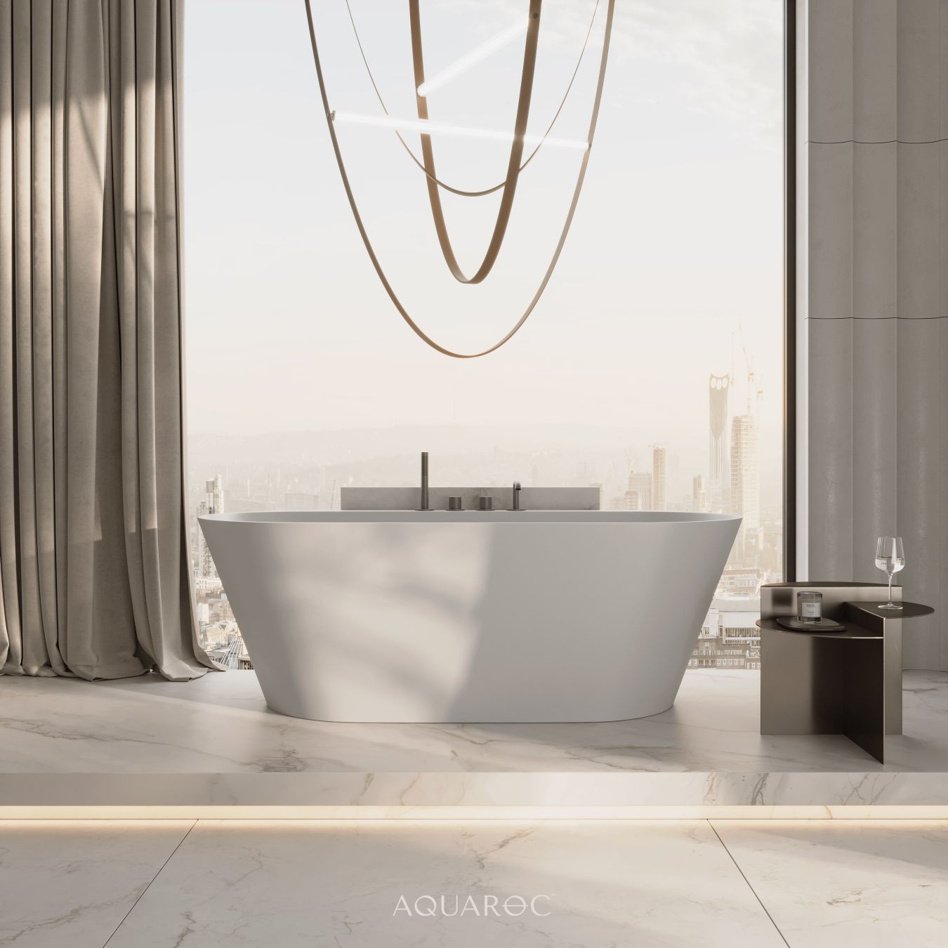 Invictus Back To Wall Freestanding Stone Bath 1600mm