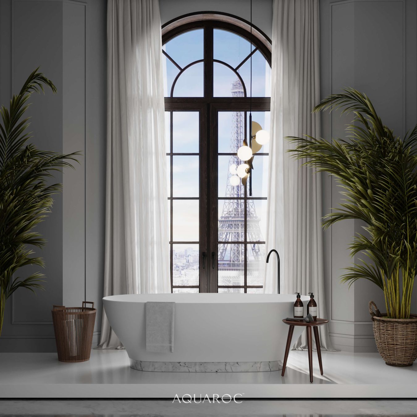 Empressa Freestanding Stone Bath with Carrara Marble Base 1700mm