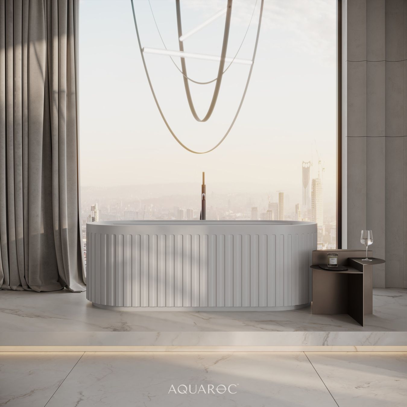 Athena Freestanding Fluted Stone Bath 1600mm