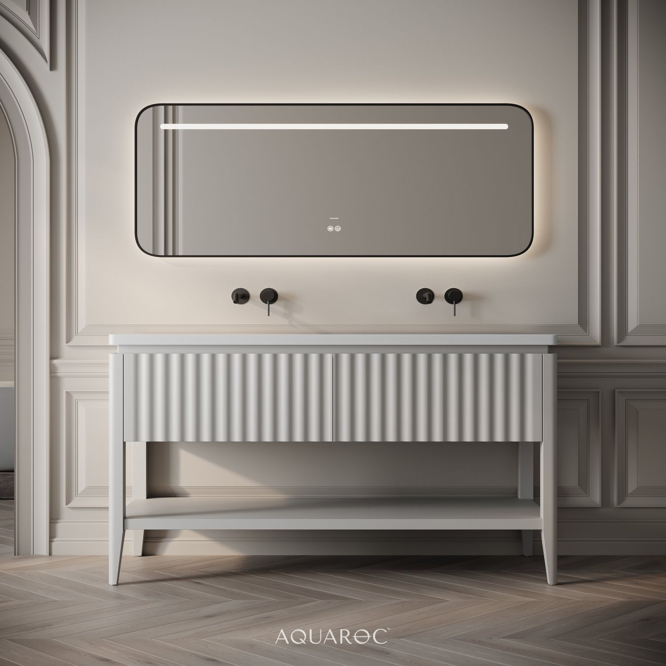 Kensington Double Vanity Unit & Stone Basin 1400mm Warm Grey