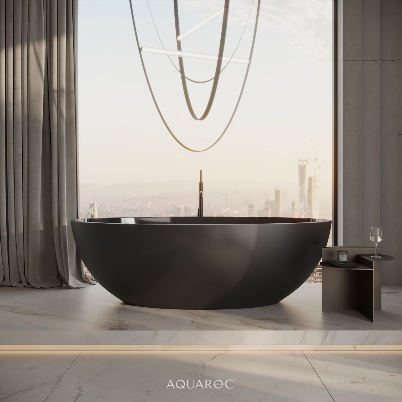 Volterra Matte Black Freestanding Stone Bath 1760mm