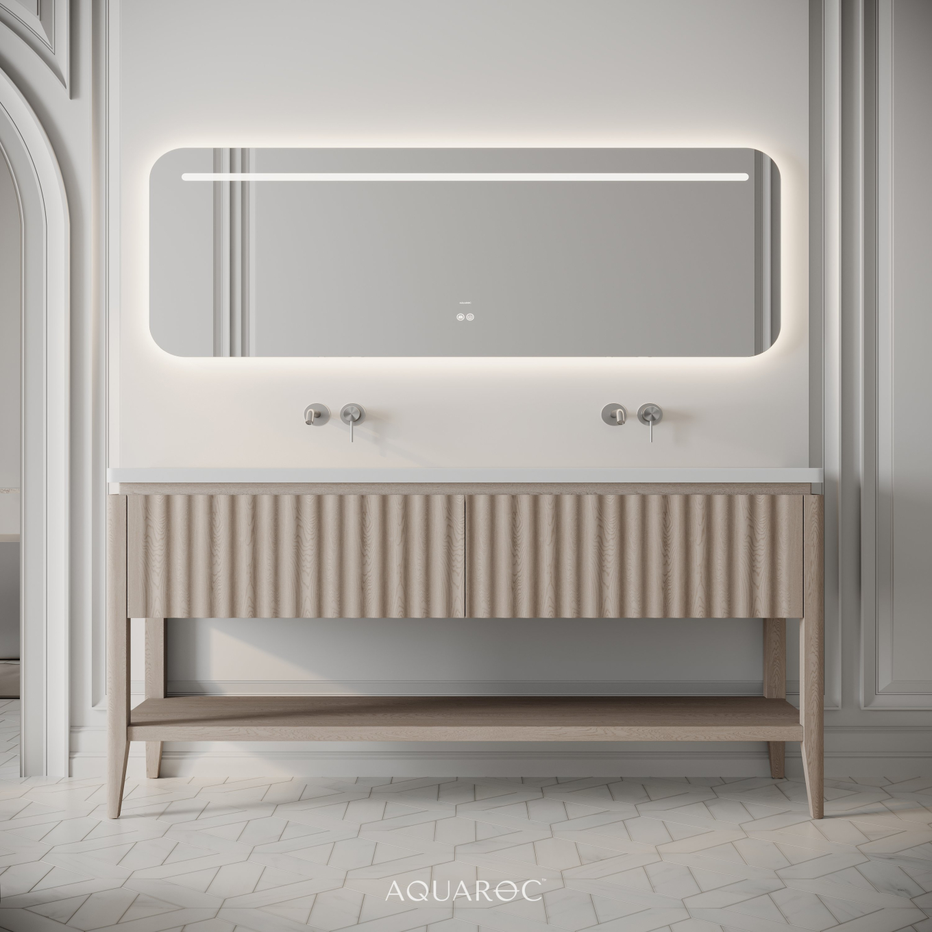Kensington Vanity Unit & Double Stone Basin 1600mm Natural Oak