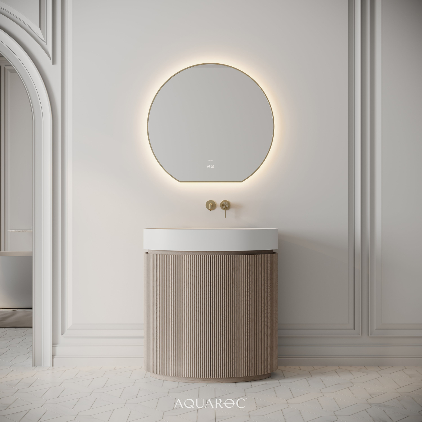 Rotunda Fluted Vanity Unit & Stone Basin 800mm Natural Oak