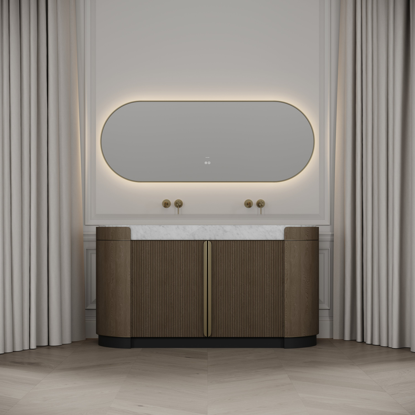 Knightsbridge Double Vanity Unit & Carrara Marble Basin 1600mm Smoked Oak