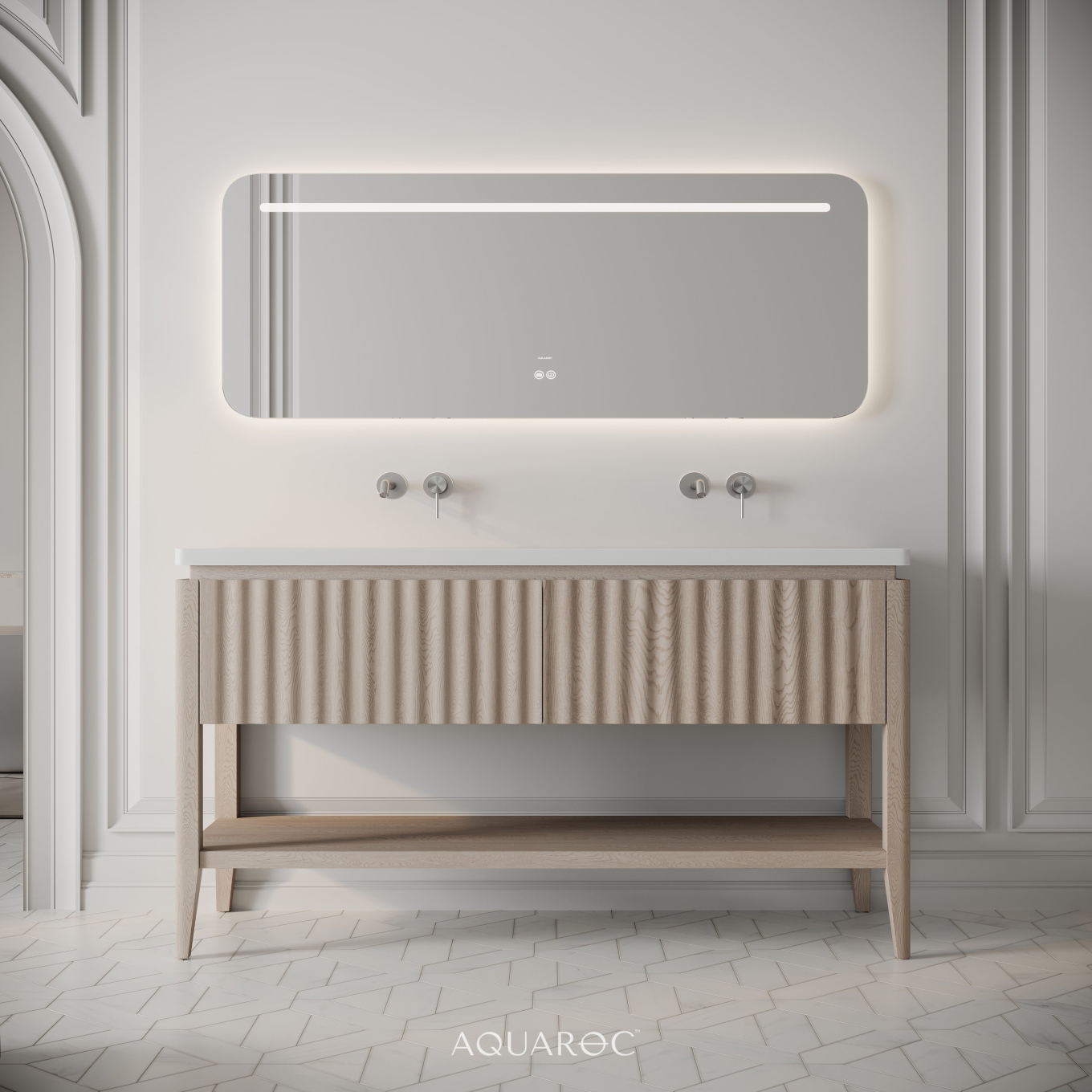 Kensington Vanity Unit & Double Stone Basin 1400mm Natural Oak