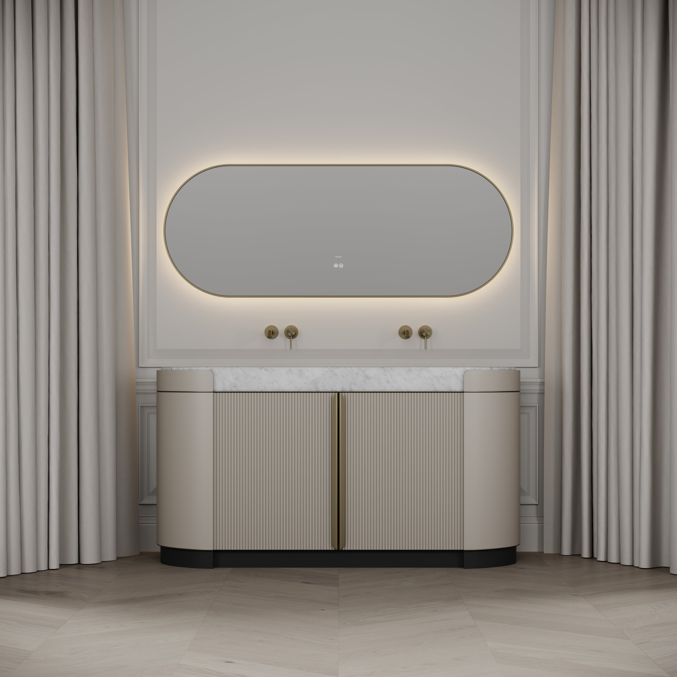 Knightsbridge Double Vanity Unit & Carrara Marble Basin 1600mm Cashmere Beige