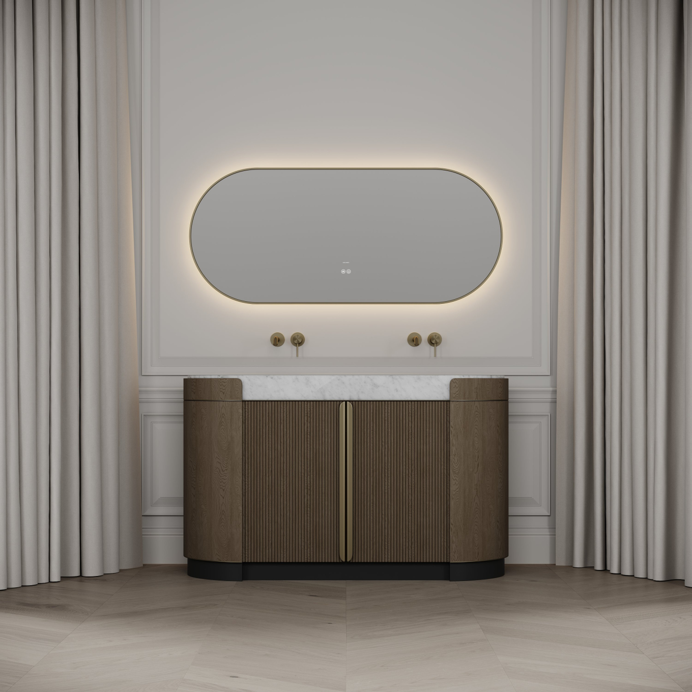 Knightsbridge Double Vanity Unit & Carrara Marble Basin 1400mm Smoked Oak