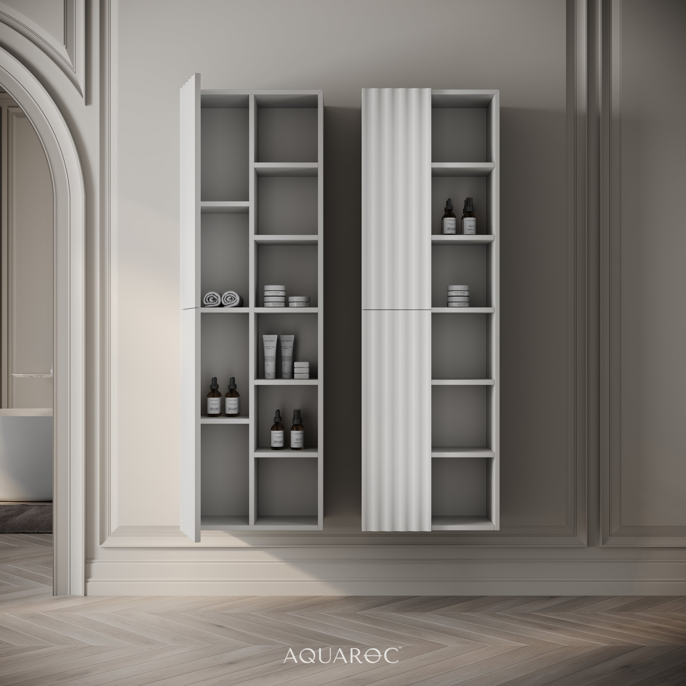 Wall Hung Fluted Bathroom Storage Unit 500mm Warm Grey