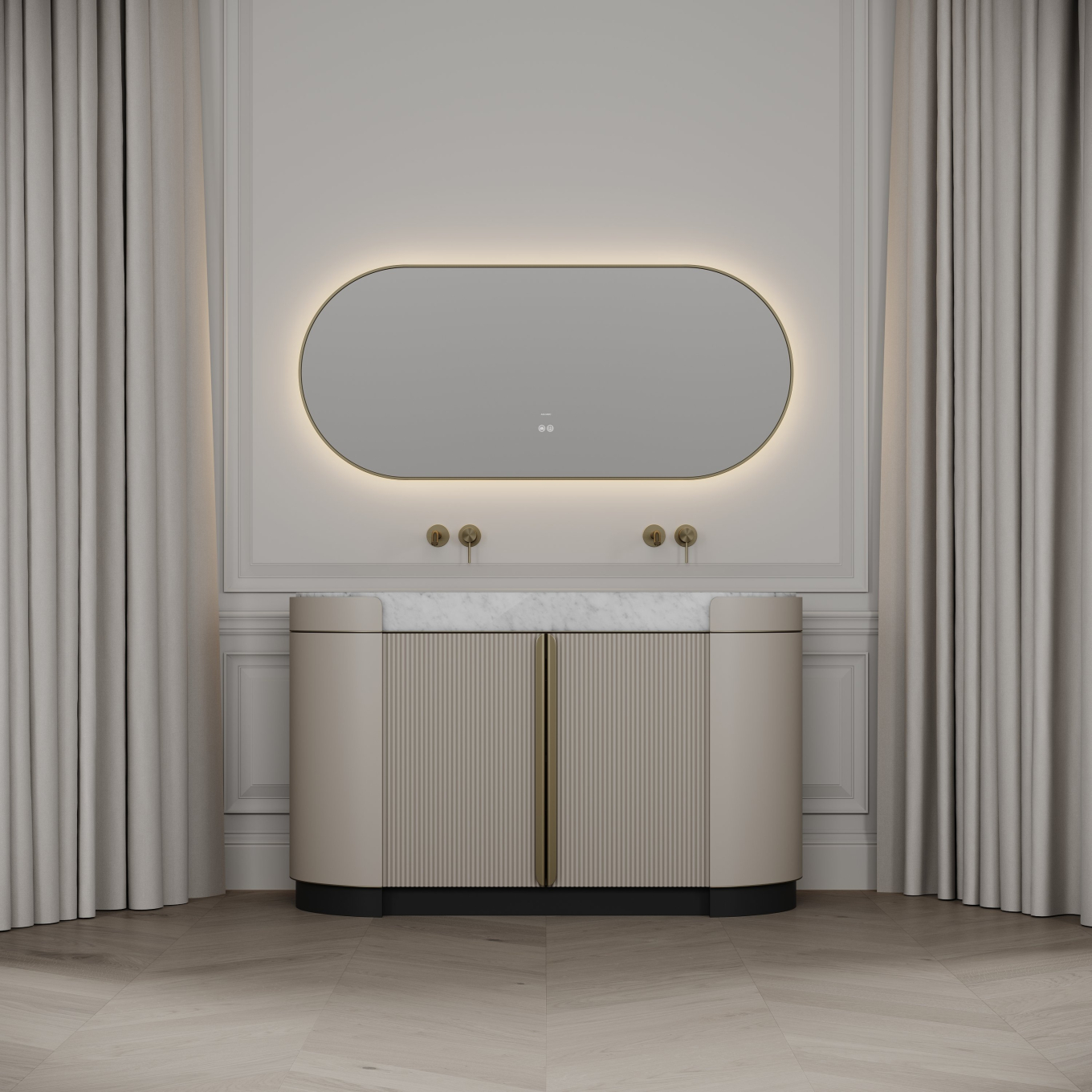 Knightsbridge Double Vanity Unit & Carrara Marble Basin 1400mm Cashmere Beige