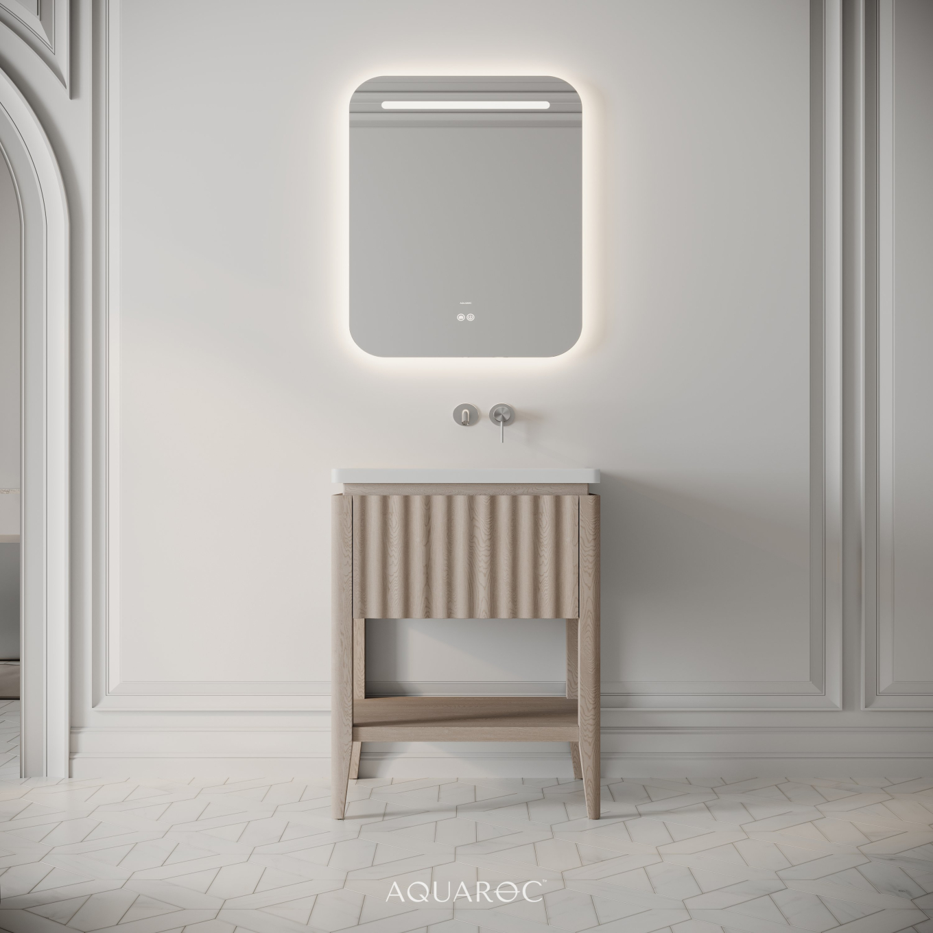 Kensington Vanity Unit & Stone Basin 600mm Natural Oak