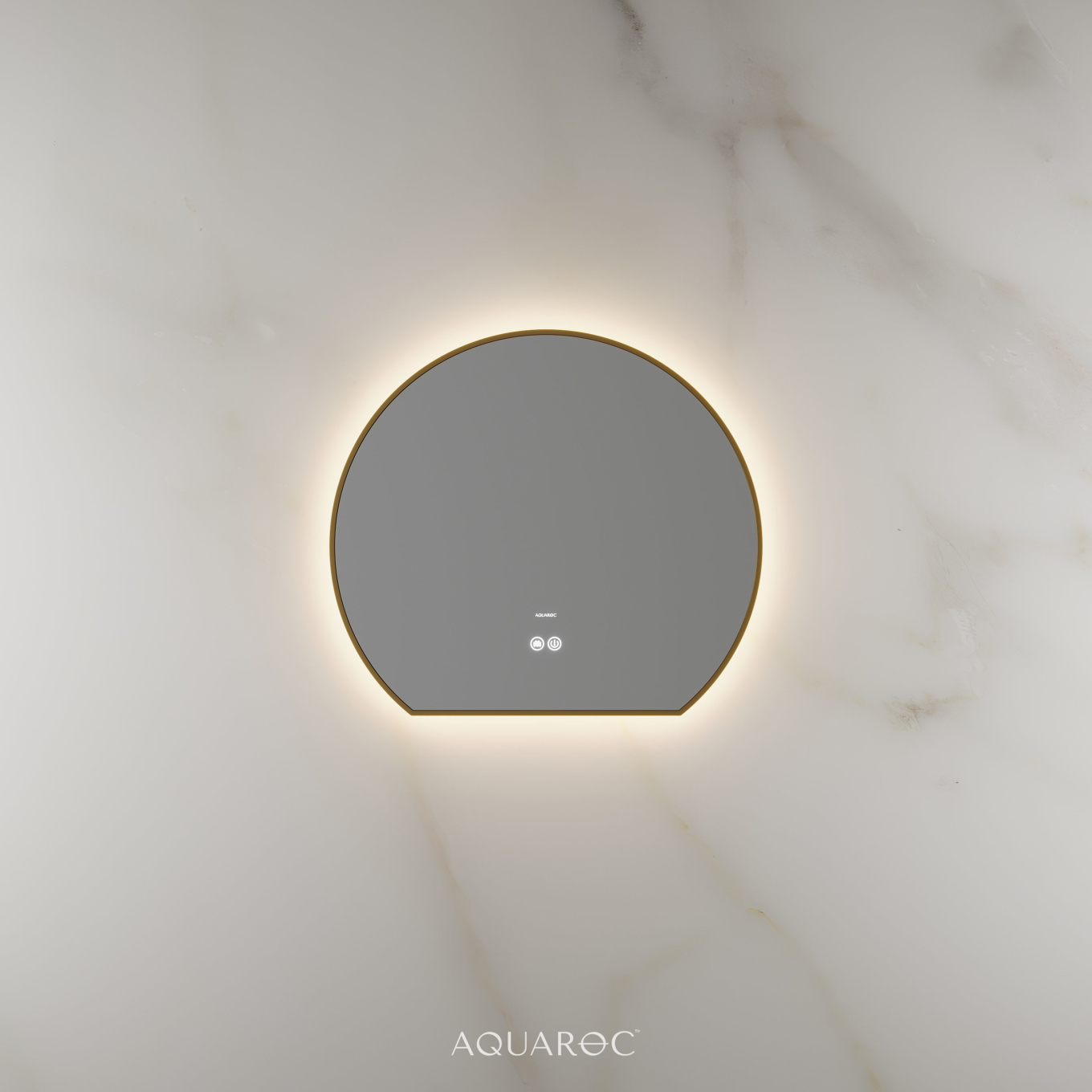 Lumiere Backlit & Demister Moon Mirror 600mm Brushed Gold