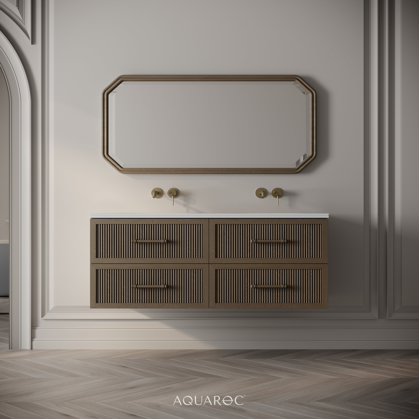 Park Lane Double Vanity Unit & Stone Basin 1200mm Smoked Oak