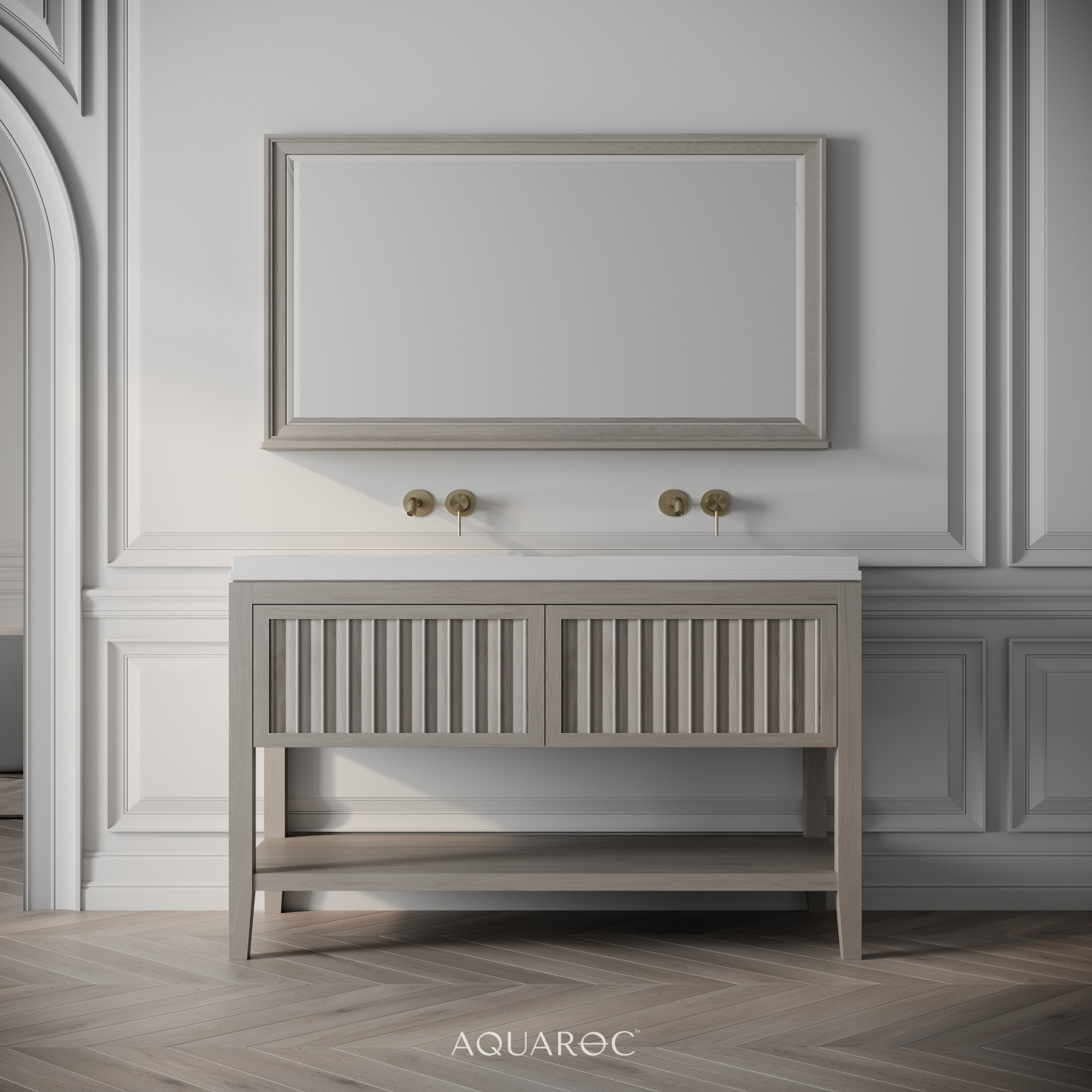 Belvedere Double Vanity Unit & Stone Basin 1200mm Sabbia Grigio Oak