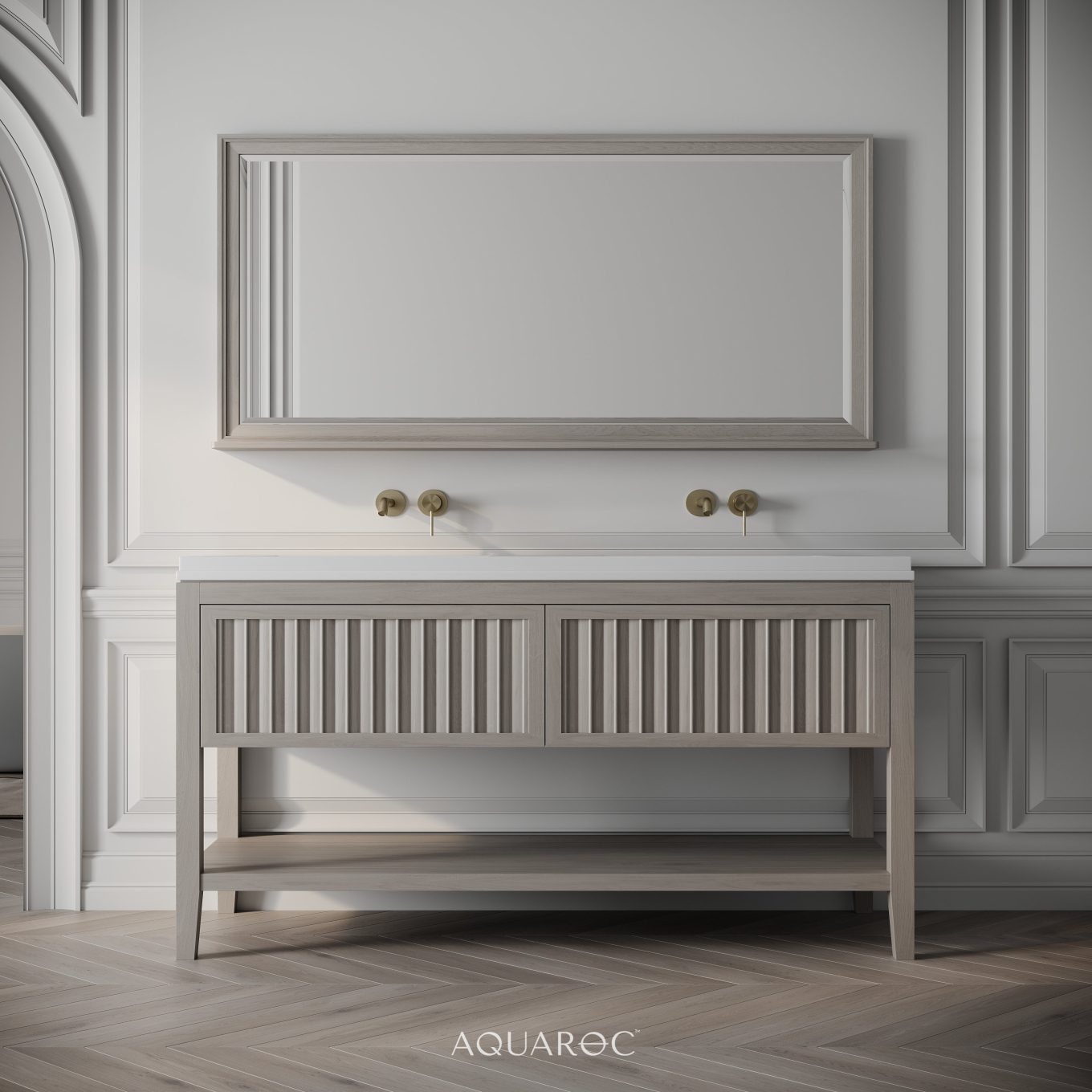 Belvedere Double Vanity Unit & Stone Basin 1400mm Sabbia Grigio Oak