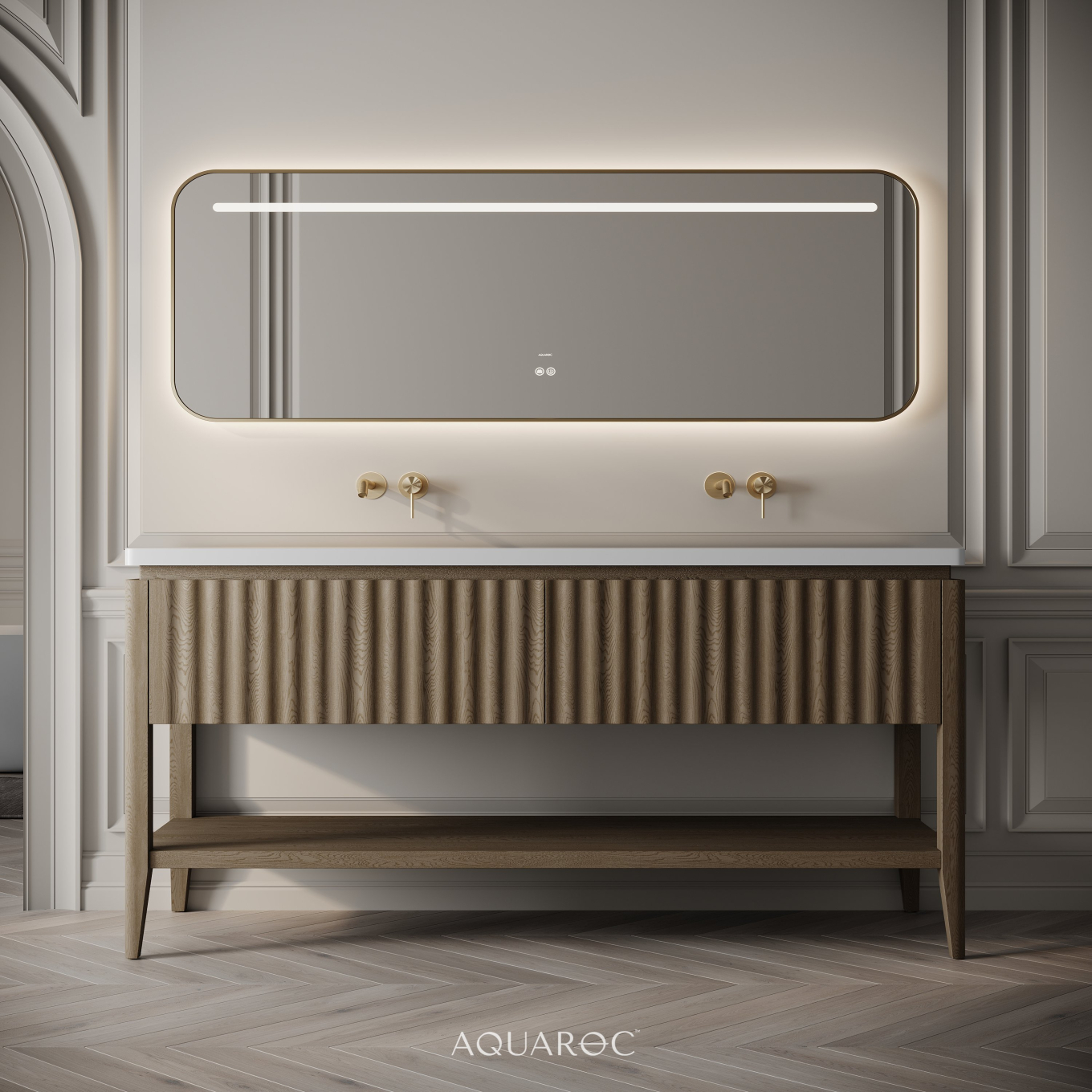 Kensington Double Vanity Unit & Stone Basin 1600mm Smoked Oak
