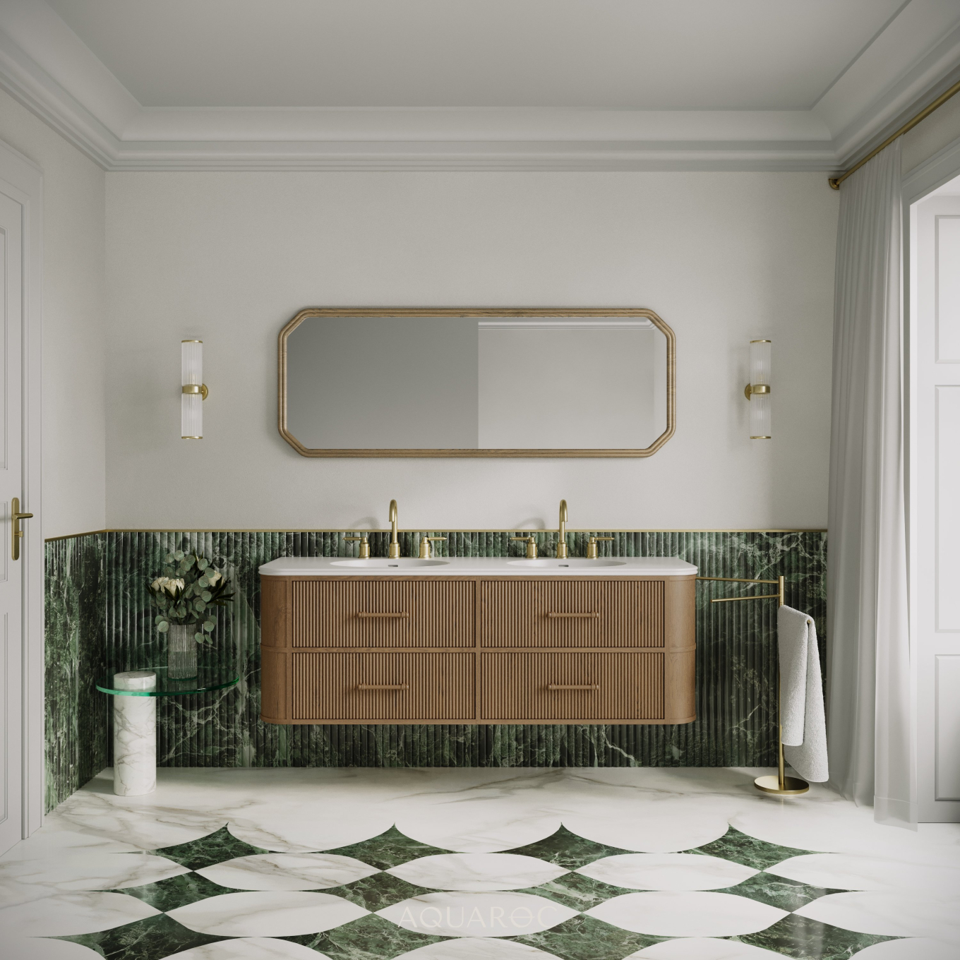 Savoy Wall Hung Double Vanity Unit & Stone Basin 1600mm Smoked Oak