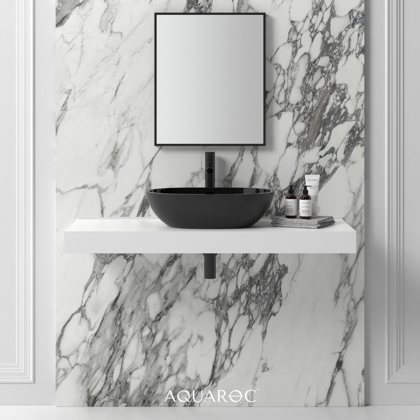 Enzo Matte Black Countertop Stone Basin 550mm