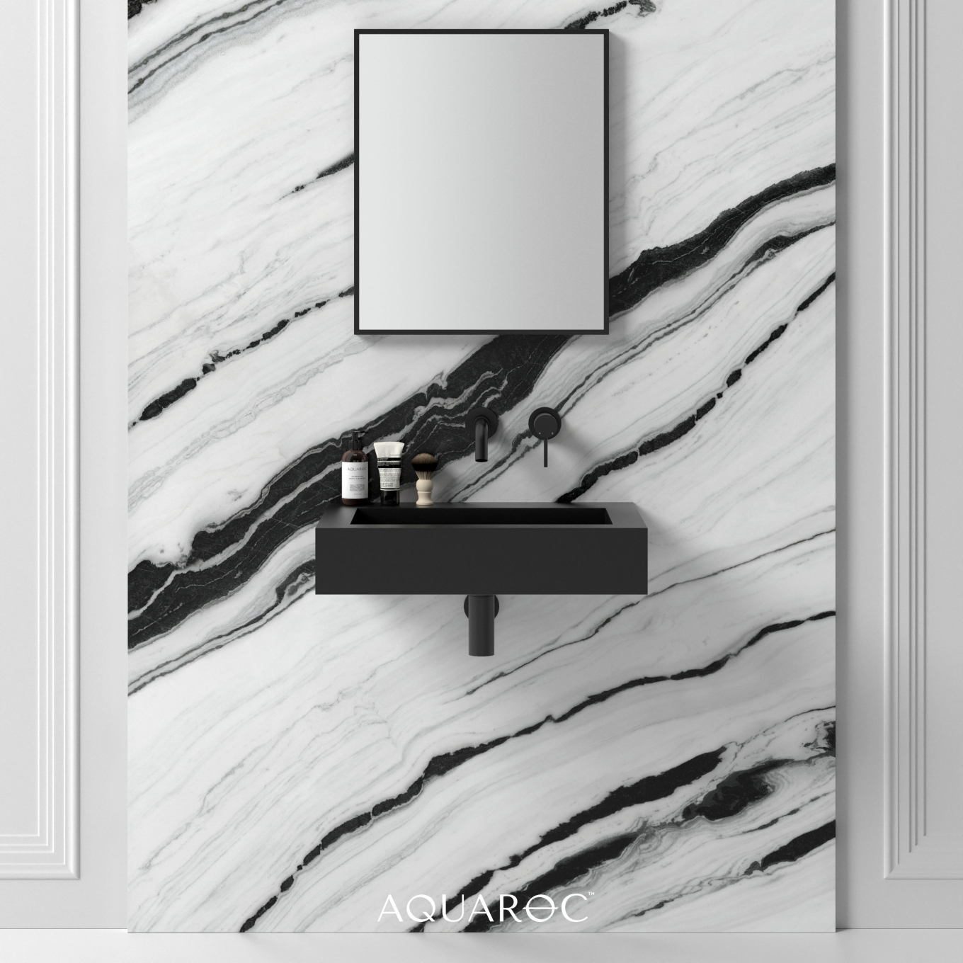 Fiora Matte Black Wall Hung Stone Basin 600mm