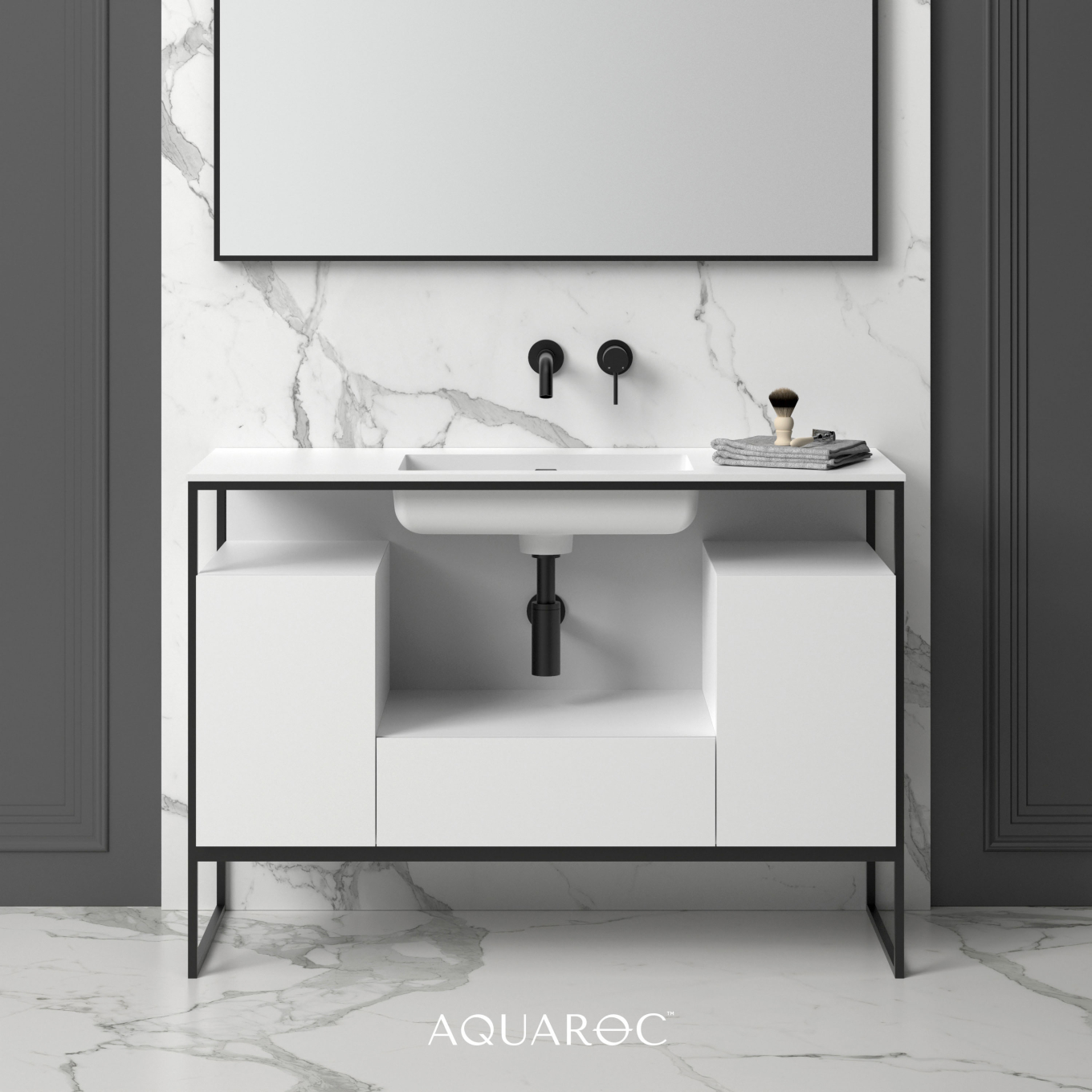 Niche Matte Black Frame Freestanding Vanity Unit & Stone Basin 1200mm