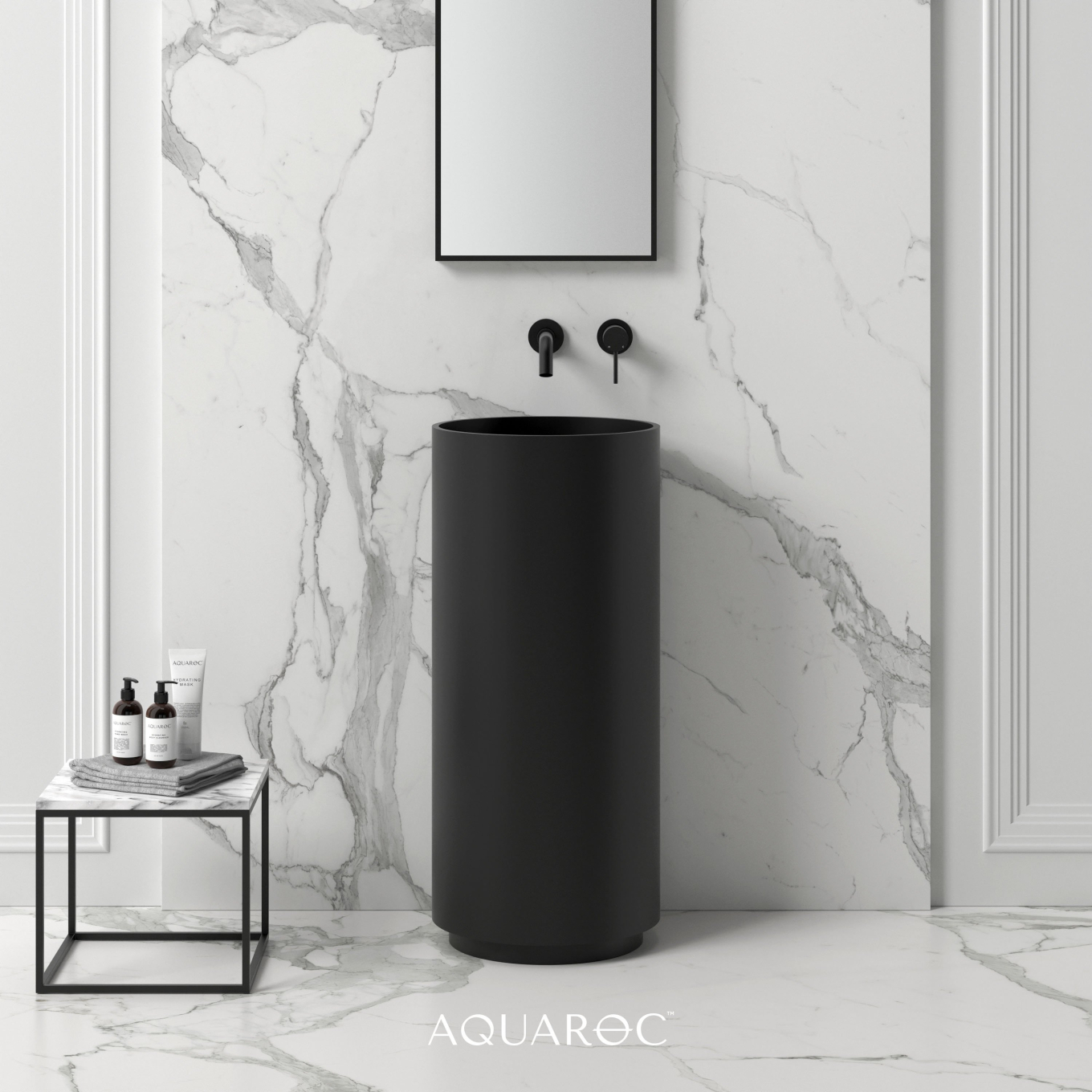 Circolo Matte Black Freestanding Stone Basin 400mm