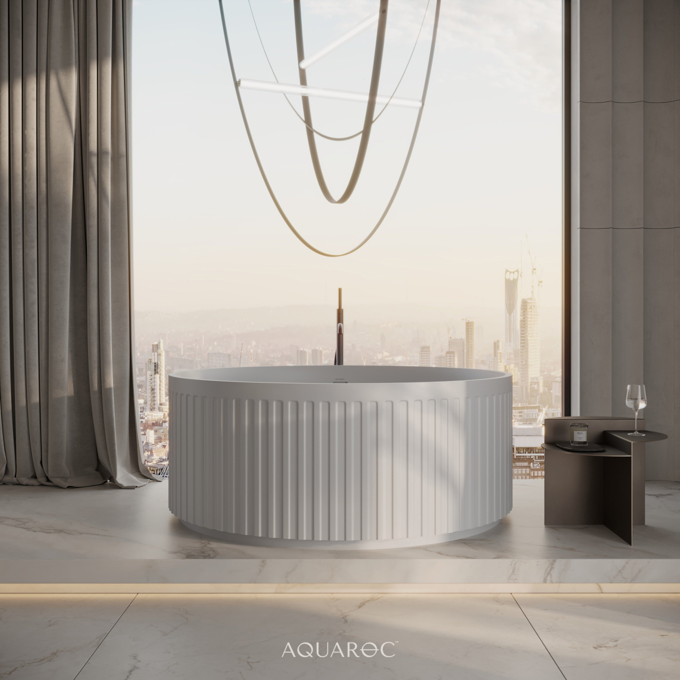 Athena Freestanding Fluted Round Stone Bath 1350mm