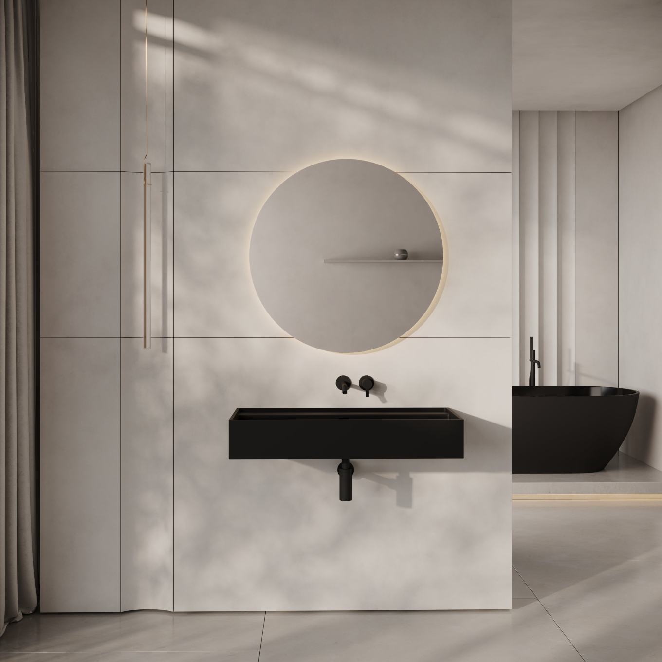 Neo Matte Black Wall Hung Stone Basin 900mm