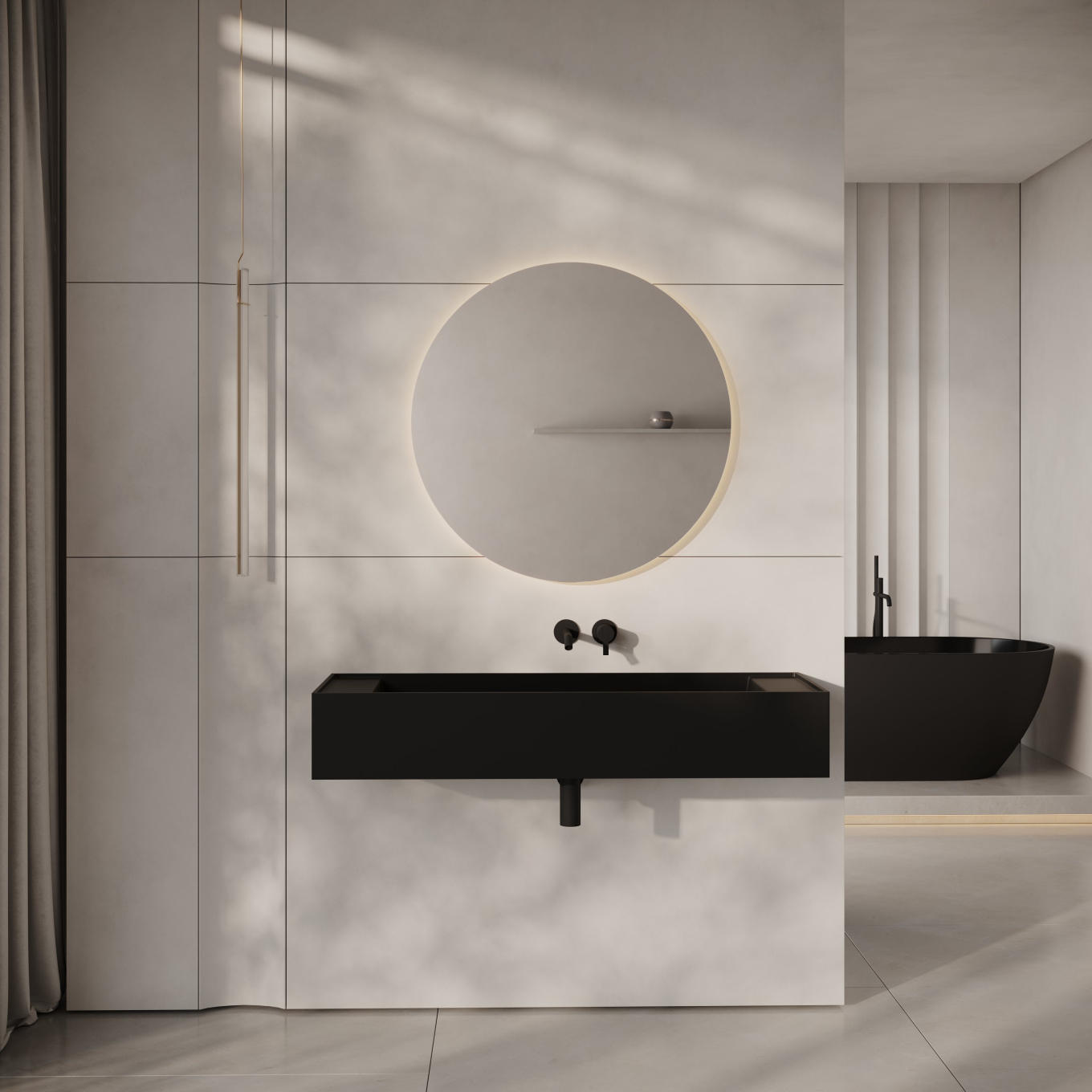 Ultra Matte Black Wall Hung Double Stone Basin 1200mm