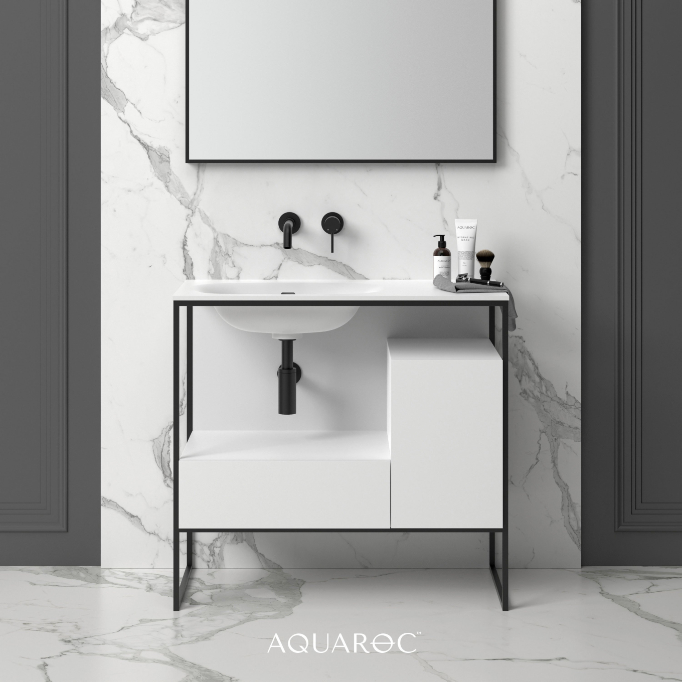 Niche Matte Black Frame Freestanding Vanity Unit & Stone Basin 900mm