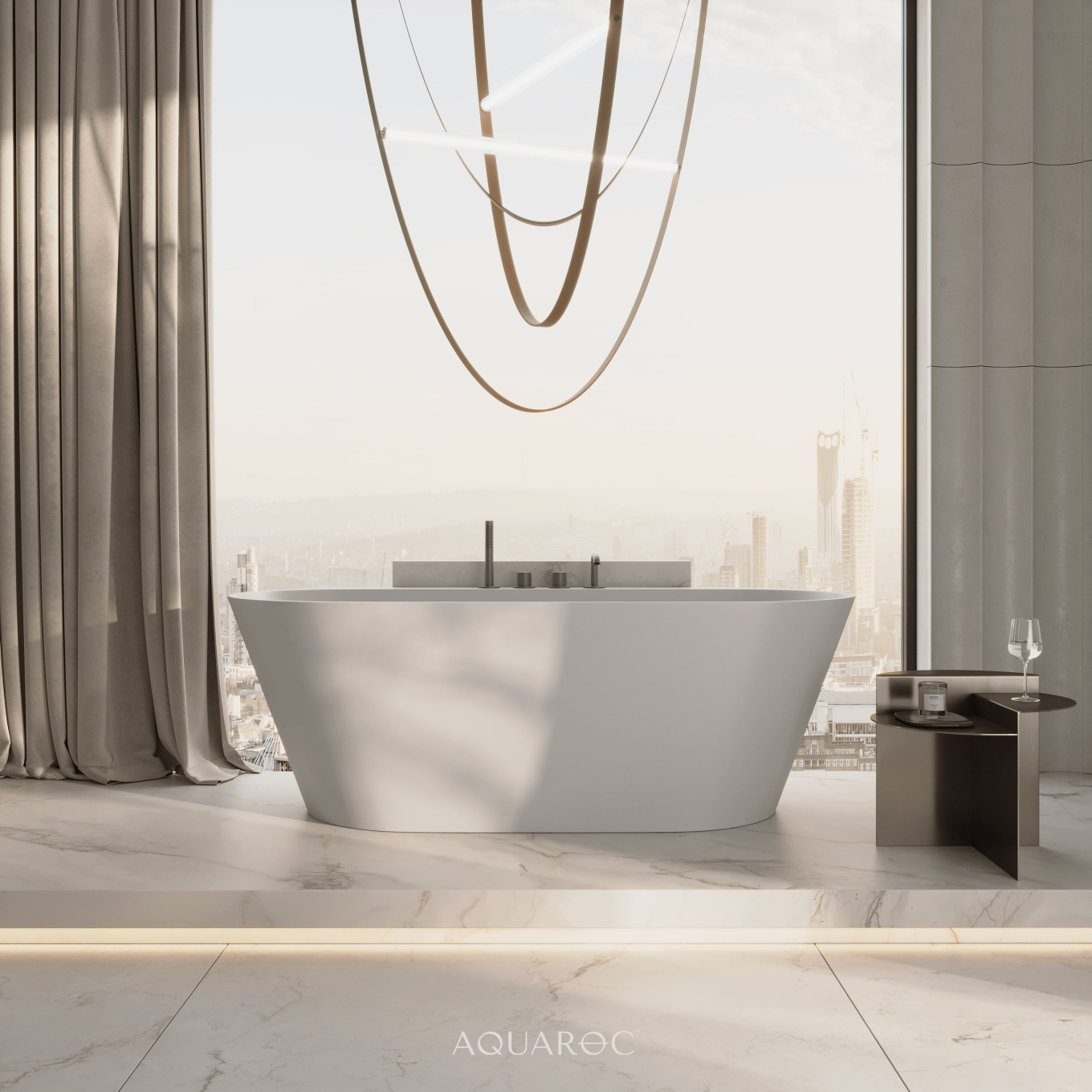 Invictus Back To Wall Freestanding Stone Bath 1600mm